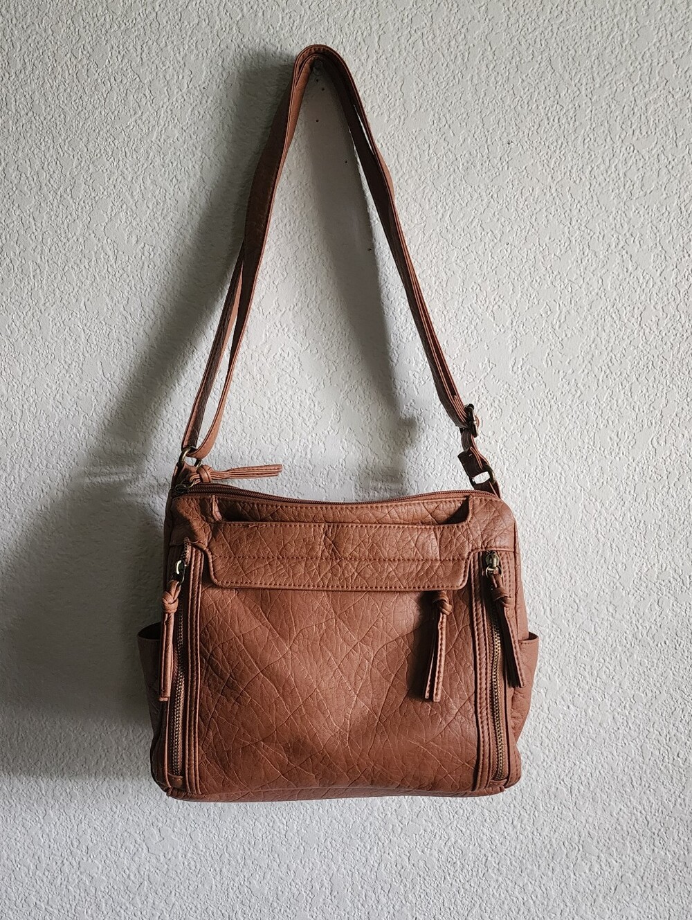 Bueno Of California Brown Vegan Leather Multi-Pocket Crossbody Bag